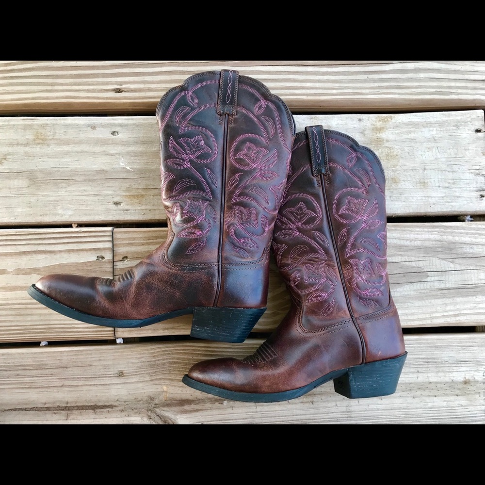 Women’s Ariat Western Boots Brown and Pink Sz 5.5